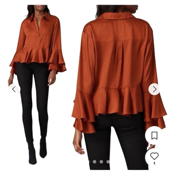 Cinq à Sept Kirin Bell Sleeve Ruffle Blouse Top - Picture 1 of 7